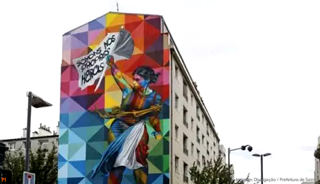 Eduardo Kobra pinta mural em cidade francesa que recebe delegação brasileira nos Jogos Olímpicos