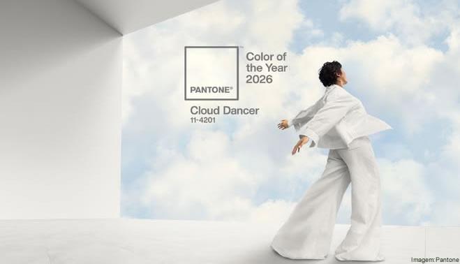 Pantone elege Cloud Dancer 11-4201 Cor do Ano 2026 branco que dita tendências no mercado de tintas